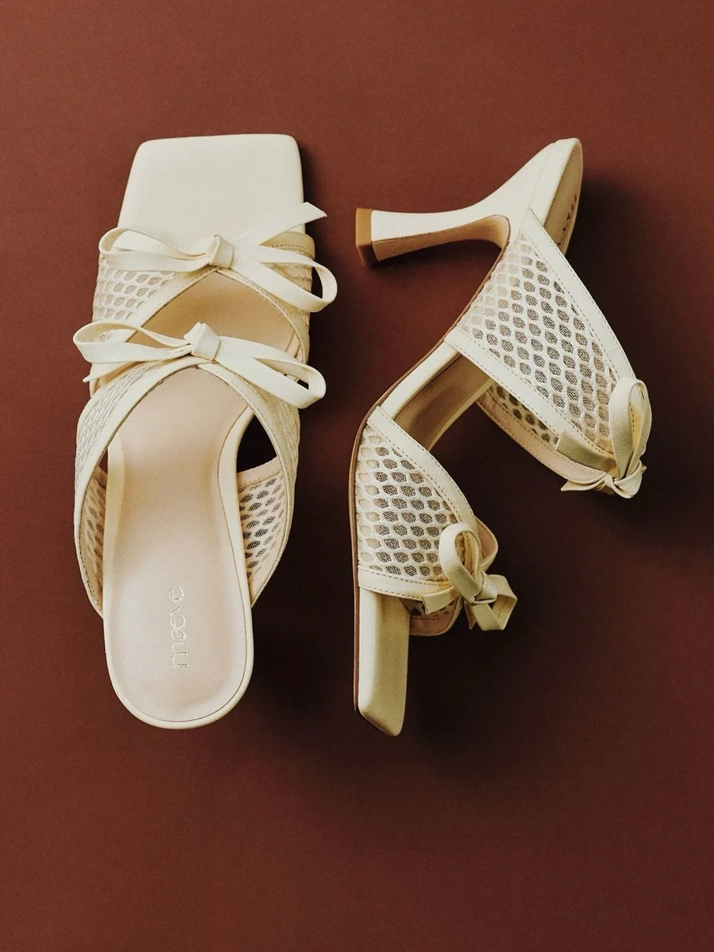 Maeve Mesh Double Bow Open Toe Heels, size 7